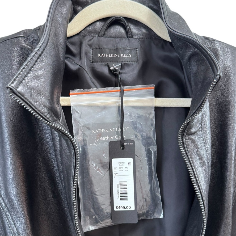 NWT Katherine Kelly Genuine Lamb Leather Zip front Jacket Size Large Black - Picture 6 of 7